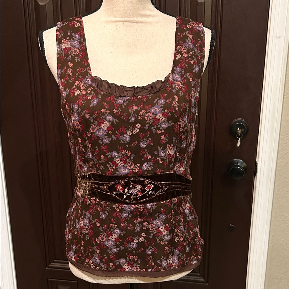 Silk and Velvet Floral Tank Blouse